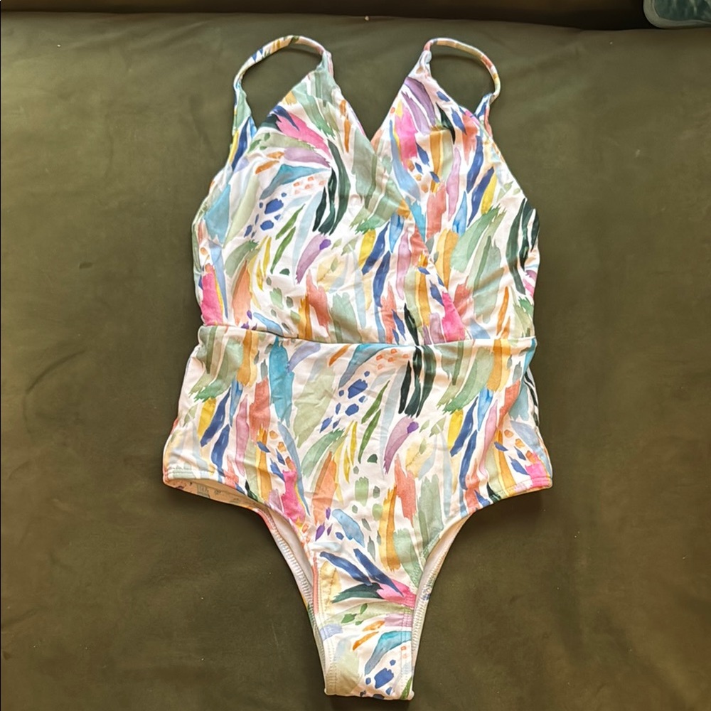 NWT Pink and Orange Artistic One Piece Swimsuit